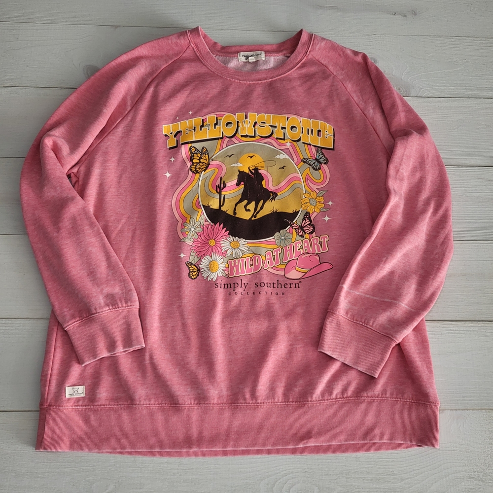 Simply Southern Sweatshirt Yellowstone Floral Butterflies Western Cotton